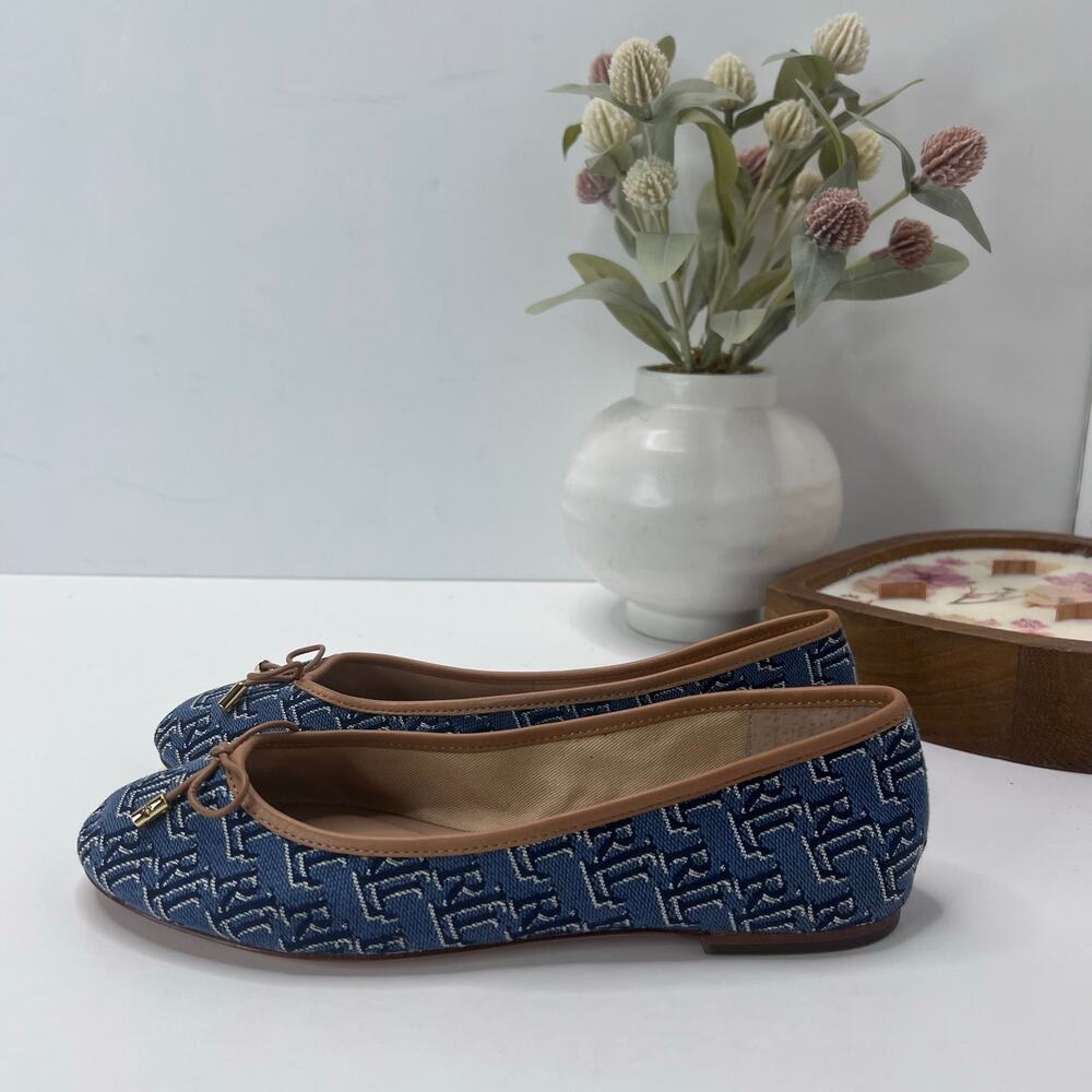 Lauren Ralph Lauren Jayna Monogram Flat w/ Bow Denim Blue/Buff Women 6B